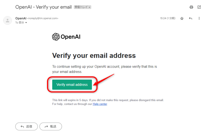 ChatGPTメール認証画面③
